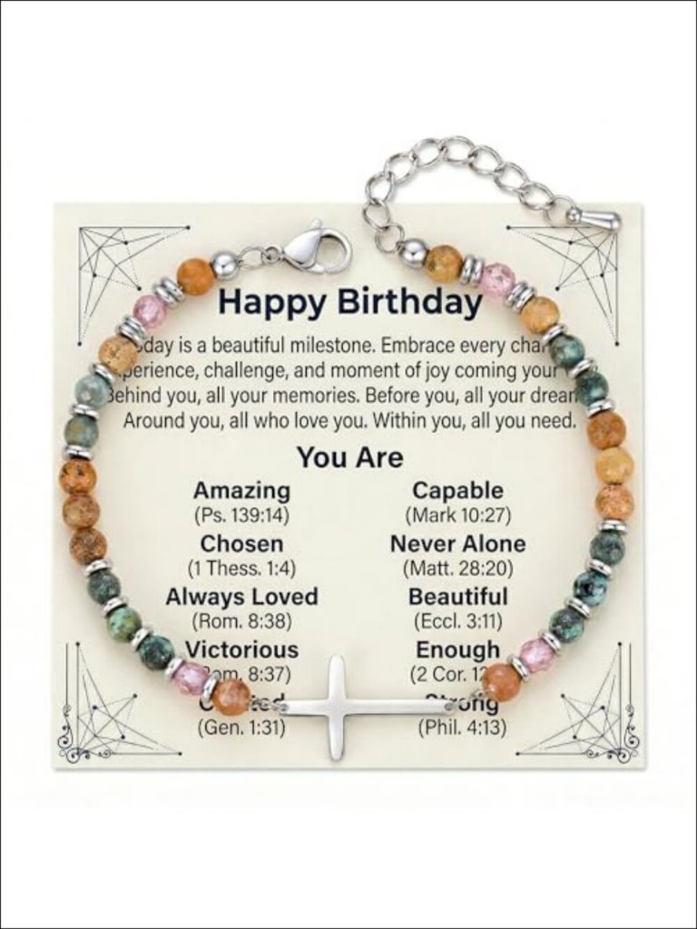 Cross Bracelet Natural Stone Beaded Stainless Steel Charm Women